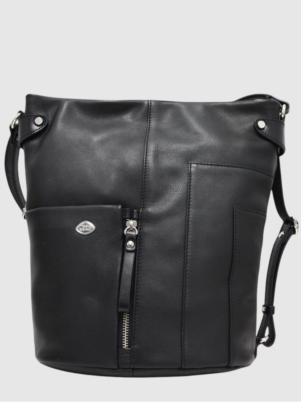 THE TREND- 583307- Genuine  Black Leather Shoulder Bag - Crossbody